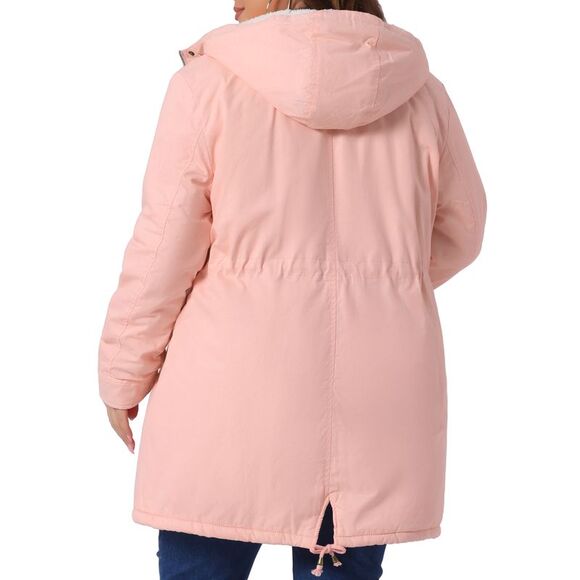Plus Size Parkas Jackets Faux Fur Lined Anorak Coat with Hood Pink - Picture 4 of 6
